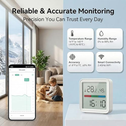 eMylo WiFi Thermometer Hygrometer, Smart Temperature Humidity Sensor with App Alerts Data Export, Alexa Compatible, LED Backlit Display, Indoor Monitor for Home Baby Room Greenhouse Wine Cellar