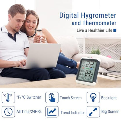 TempPro TP55 Digital Indoor Hygrometer Thermometer, 4-Inch Temperature/Humidity Monitor with Touchscreen and Backlit, Room Thermometer/Humidity Meter for House Home Greenhouse (Previously ThermoPro) - size: Indoor