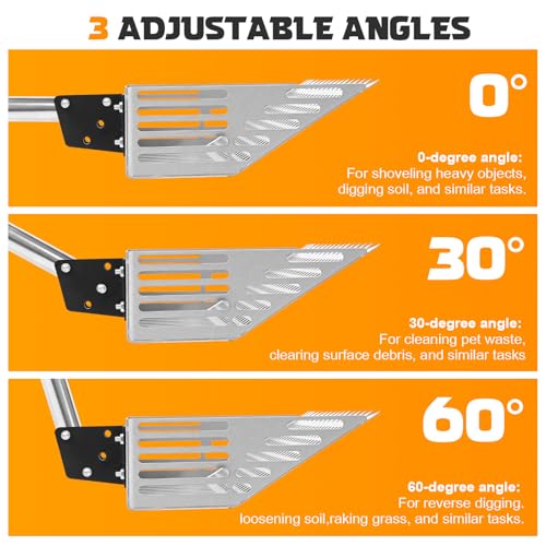 Adjustable Chicken Poop Scooper, 24-70" 4-in-1 Sifting Rake & Shovel, Stainless Steel Cleaner for Chicken Coop, Goat Stall, Rabbit Hutch, Pet Waste Large