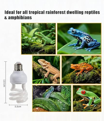 2 Pack E26 5.0 UVA UVB Reptile Light Bulb, 13W UVB Light Tropical Compact Fluorescent Terrarium Lamp for Chameleon Iguana Turtle Gecko Frog Snake