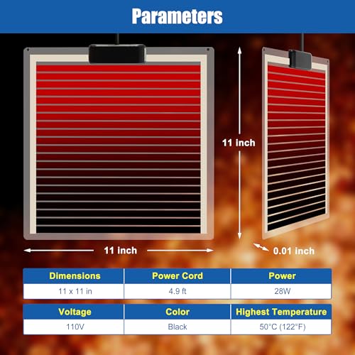 Reptile Heating Pad with 11 x 11 Inch Reptile Heat Mat with Rapid and Even Heating Reptile Heat Pad Under Tank Terrarium Heat Mat for Reptile Turtle Snake Lizard 28 Watt - size: 11" X 11"(28W)