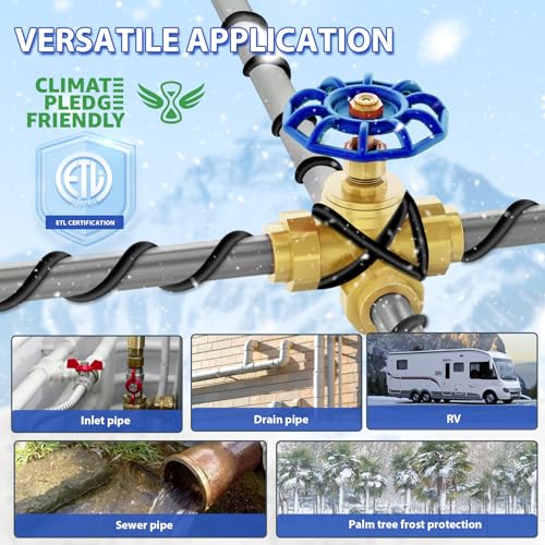 Heat Tape for Water Pipes Self-Regulating Pipe Heat Cable for Pipes, Energy-Saving Pipe Heating Cable Keeps Water Flowing at -40°F 120V 90FT - style: 90-feet