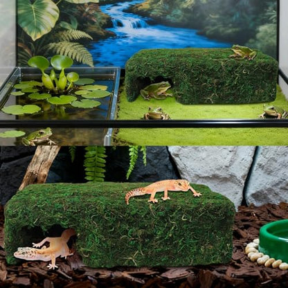 Mossy Cave Hide for Reptiles, Lizard Moss Hideout with Safe Shelter, Snake Cave Hut for Themed Terrarium Ideal for Gecko Hamster Snake to Rest & Hide