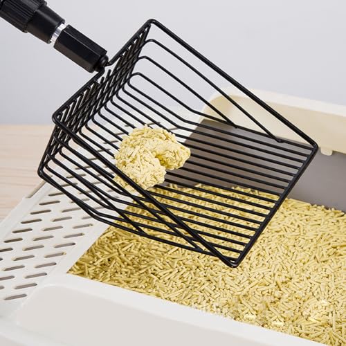 FOSA Cat Litter Scoop, Litter Cleaner Corner Shovel with Long Extendable Handle, Lightweight Metal Chicken Coop Poop Scooper to Clean Reptile Terrarium Sand Waste (Model A 2 Section - size: Model A 2 Section Handle