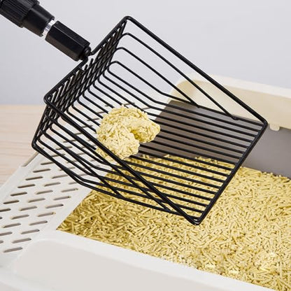 FOSA Cat Litter Scoop, Litter Cleaner Corner Shovel with Long Extendable Handle, Lightweight Metal Chicken Coop Poop Scooper to Clean Reptile Terrarium Sand Waste (Model A 2 Section - size: Model A 2 Section Handle