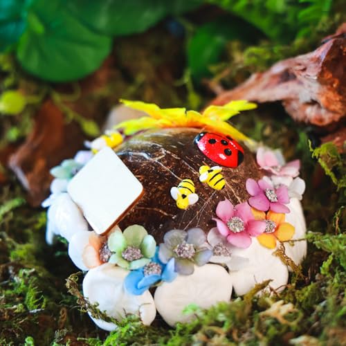 Reptile Hideouts, Handmade Handmade Reptile Home, Hide Cave for Crested Gecko, Leopard Gecko, Lizard, Snake, Crabs Hide Cave, Personalized Terrarium & Vivarium Décor（Flower） - style: Flower