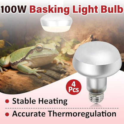 4 Pcs Reptile Heat Lamp, 100W UVA Basking Light Bulb, Intense Basking Spot with Simulated Sunlight for Turtles, Chickens, Pet Brooder & Household Heating