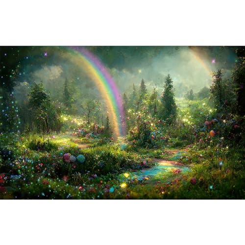 Fantasy Forest Aquarium Background Rainbow Colorful Flowers Terrarium Background Jungle Plants Foggy Misty Rainforest Fish Tank Background Mysterious Forest Reptile Habitat Background Vinyl 24x16in - color: Green Purple, size: 24(W)x16(H)in