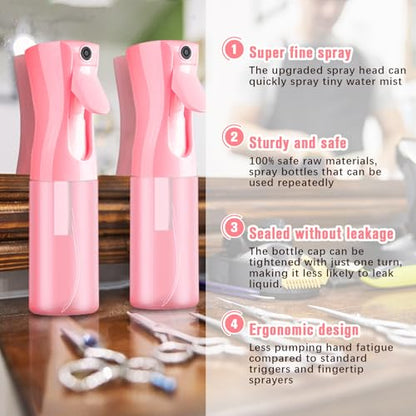 Two-pack Spray Bottles, Fine Mist Refillable Spray Water Bottles, All-Season Continuous Spray Bottles for Hair, Skin Care, Gardening, Pet Bathing, Travel, Cleaning & Home Use - color: double pink, size: 13.6 Ounces