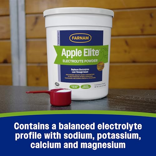 Farnam Apple Elite Horse Electrolytes Powder Supplement, Replaces Vital Minerals, Encourages Hydration, Sugar-Free, Contains Sodium, Potassium, Calcium & Magnesium, Apple Flavored, 5 lb - size: 5 pounds