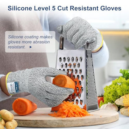 Dowellife Level 5 Cut Resistant Gloves with Silicone Coating, Food Grade Kitchen Knife Safety Gloves, Work Gloves for Chef, Mandoline Oyster Shucking Meat Cutting Wood Carving (Gray X-Large), Grey - size: X-Large (Pack of 1), style: Silicone Coated
