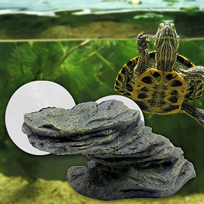 Turtle Basking Platform with Strong Suction Cups，Fish Tank Aquarium Tortoise Climbing Platform , Reptile Climbing Shale Resin Step Ledge Stone Aquarium Ornament Rock Float Resting Terrace for Frogs