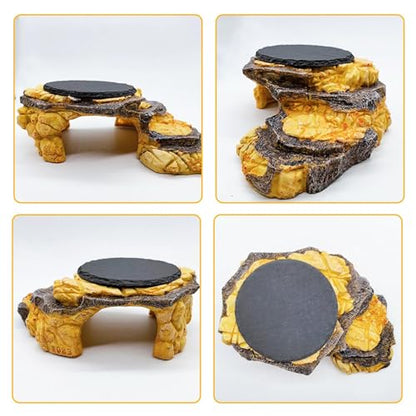 Reptile Basking Platform, Turtle Basking Platform Bearded Dragon Tank Accessories Reptile Hideout with Rock Slate Plate for Lizard, Leopard, Crested Gecko(Large-Yellow) - style: style 3
