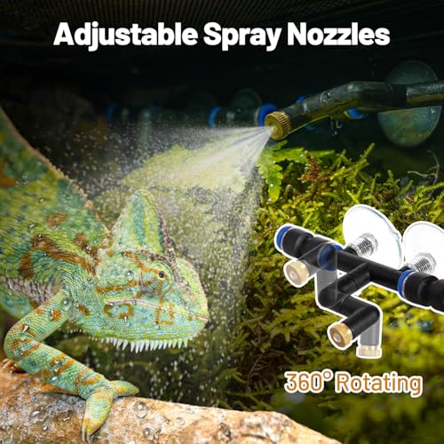 Reptile Mister Fogger, 2.2L Solo Adjustable Starter Mister for Reptile Terrariums, Programmable Misting System with High Pressure Silent Pump & 2PCS Nozzles for Reptiles Amphibians