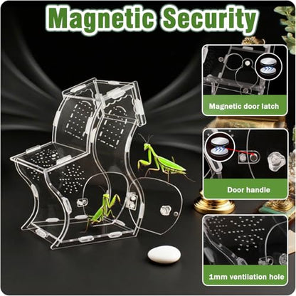 Magnetic Acrylic Enclosure for Jumping Spiders & Small Reptiles – 5.9"x4.7"x9.4" Escape-Proof Habitat with Easy-Feed Magnetic Door, 3mm Thick Clear Terrarium for Tarantulas, Mantis, Geckos & Beetles - size: 5.9 x 4.7 x 9.4 inches