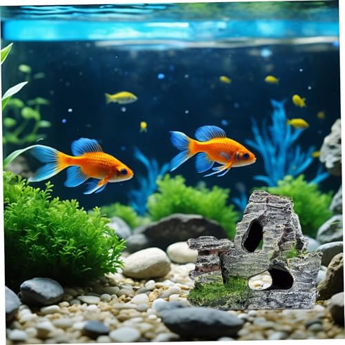 Aquarium Cave, Resin Reptile Hide Rock, 4.3x2.2x3.7 Simulation Rock Cave Hideout for Fish Tank Terrarium Decor Turtles Lizards Snakes Crab