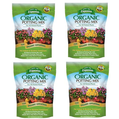 Espoma Organic Potting Soil Mix - All Natural Potting Mix For All Indoor & Outdoor Containers Including Herbs & Vegetables. For Organic Gardening, 8qt. bag. (Pack of 4) - style: Peat Moss,Potting Mix (Pack of 4)