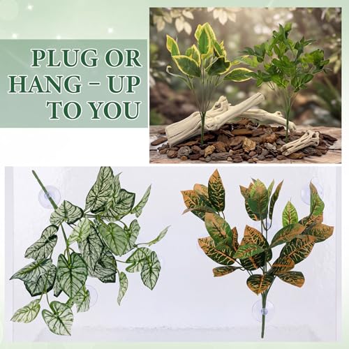 Suncalla 12 Pcs Reptile Plants Terrarium Hanging Plant Vines Artificial Leaves with Suction Cups Climbing Foliage for Bearded Dragon Lizard Gecko Snake Tank Accessories Decor(Petite Leaf Series) - style: Petite Leaf Series