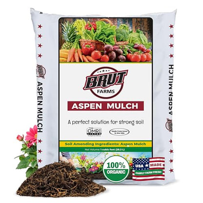 Brut Organic Aspen Mulch 1 CU FT – Natural Moisture Retainer & Root Protector – Odor-Free, Nutrient-Rich Bark Mulch for Landscaping, Garden Beds & Potted Plants - size: 30 QT