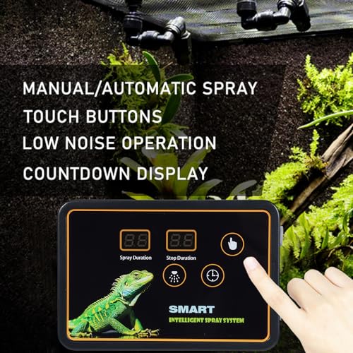 Reptile Smart Misting System Intelligent Spray System 2pcs Spray Nozzles 360 ° Adjustment Hook or Suction Cup Install Timed Spray for Tank Lizard, Chameleon, Snake, Turtle, Frog, Plant