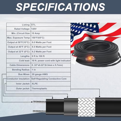 HEATIT 8JHSF1 Self Regulating Pre-Assembled Heating Cable with Spacer and Clips, Heat Tape for Roof Deicing and Pipe Freeze Protection,120V 8W/ft, 12FT - color: 8W/FT (KIT), style: 12FT
