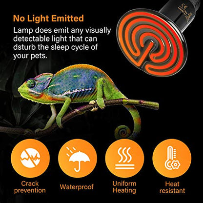 Simple Deluxe 50W Ceramic Heat Emitter Reptile Heat Lamp Bulb No Light Emitting Brooder Coop Heater for Amphibian Pet & Incubating Chicken,2 Pack - size: 50 Watts, style: 2 Pack