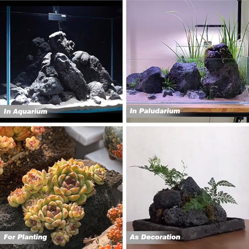 Black Lava Rocks 20lb Natural Volcanic Stones for Aquarium Fire Pit Bonsai Succulent Planters Terrarium Paludarium Garden Landscaping Decor,7-8 Pcs 4-9 inches - size: 20LB(7-8pcs)4-9in.