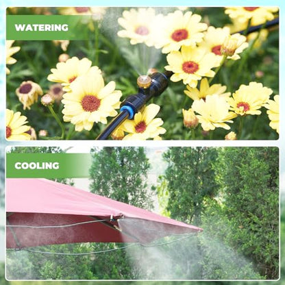 HOMENOTE Misting Cooling System with Timer, 59FT Misting Hose+20 Brass Nozzles+3/4" Brass Adapter+Water Timer with Mist Mode & Irrigation Mode, Outdoor Misters for Patio Cooling and Garden Watering - size: 59FT / 18M