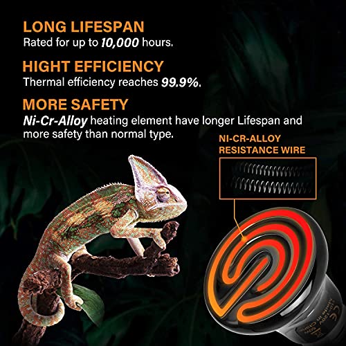 Simple Deluxe 50W (Mini) Ceramic Heat Emitter Reptile Heat Lamp Bulb No Light Emitting Brooder Coop Heater for Amphibian Pet & Incubating Chicken, Black, 1-Pack - size: 50 Watts, style: 1 Pack