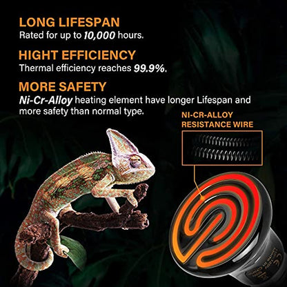 Simple Deluxe 50W (Mini) Ceramic Heat Emitter Reptile Heat Lamp Bulb No Light Emitting Brooder Coop Heater for Amphibian Pet & Incubating Chicken, Black, 1-Pack - size: 50 Watts, style: 1 Pack