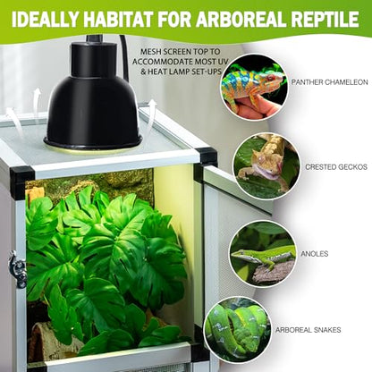 Hybrid Cage PVC Habitat Enclosure with Screen & Acrylic Doors,Toxirium 12"x12"x18" Reptile Terrarium Ventilated Tank for Gecko,Chameleon, Snake, Frog, Easy Assembly, Front Dual Access