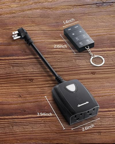 DEWENWILS Outdoor Dimmer for String Lights, 125V, 100FT Remote Control Range, Waterproof Plug- in Dimmer for Dimmable LED/Tungsten Bulbs - size: Dimmer with 2 outlets