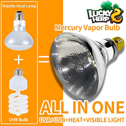 LUCKY HERP 100 Watt UVA+UVB Full Spectrum Vapor Heat Lamp Bulb, High Intensity Self-Ballasted Heat Basking Lamp/Bulb/Light for Reptile and Amphibian, Sun Lamp for Bearded Dragon Lizard Turtle(Clear) - style: 100W Clear