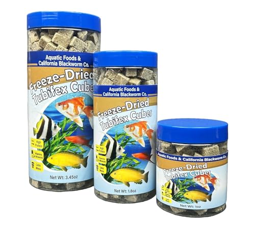 Tubifex Worms, Freeze Dried Tubifex Worm Cubes for Cichlids, Discus, Goldfish, Bettas, Marine Fish, All Tropical Fish, 12-Type Pellet Mix, 4-Type Wafer Mix Included...1oz Canister - size: 1 Ounce (Pack of 1)