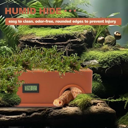 Reptile Hide Snake Hide,with a Humidification Groove Equipped with a Temperature and Humidity Sensor,Humid Hideout for Snakes,Juvenile Ball Pythons, Lizards,Leopard Geckos and Other Small Reptiles.