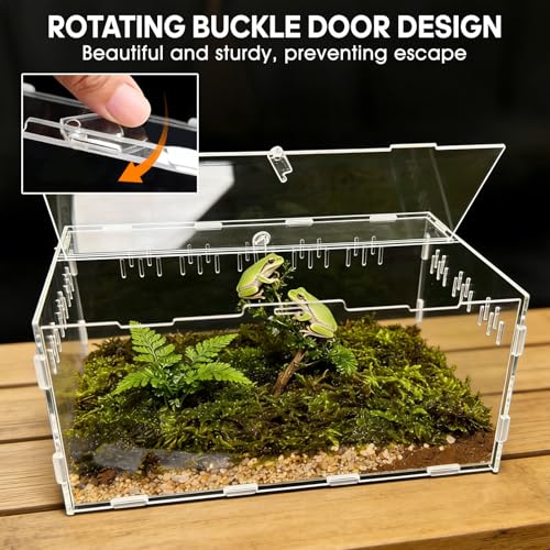 Acrylic Reptile Terrarium, Tarantula Enclosure with Magnetic Door, Easy-Clean Reptile Tank for Spider, Insect, Gecko, Mantis, Frog, Snail, Isopods- 11.4" X 7.8" X 5.9"(Tweezer and Bowl Included)