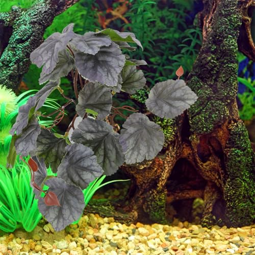 PRETYZOOM Artificial Reptile Terrarium Plants Hanging Fake Aquarium Leaf Pendant with Suction Cup 23-Leaf Dual-Tone Begonia for Amphibian Environment Decoration