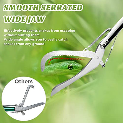 HOMEYA 52" Snake Tongs Grabber, Heavy Duty Snake Catcher Wide Jaw Handling Tool, Rattle Snake Catcher, Extra Long Snake Tongs, Snake Catcher with Lock&Non-Slip Grip Handle, Snake Tong Reptile Grabber - size: 52 Inch