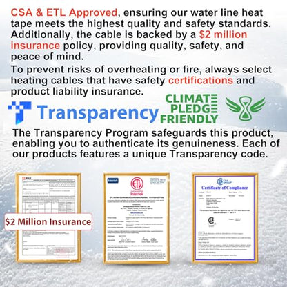 HEATIT Pipe Heat Cables for Freeze Protection - Efficient Heat Trace Cable for Pipes, CSA & ETL Approved, Versatile Application, Reliable Pipe Heater, Energy-Saving HISD 30ft, 7w/ft, 120V - style: 30 Feet