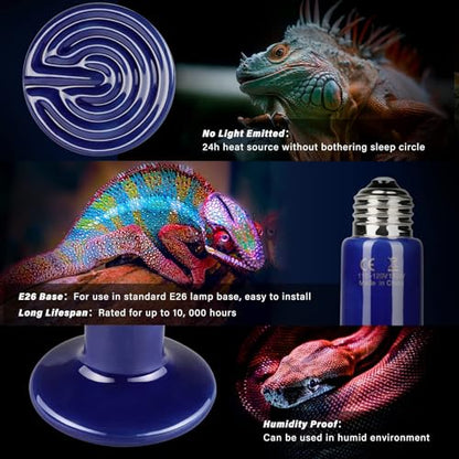 Simple Deluxe 150W 2-Pack Ceramic Heat Emitter Reptile Heat Bulb No Light, LCD Digital Aquarium Thermometer, for Reptile Amphibian, 2 Pack + Thermometer, Royal Blue - color: Royal Blue, size: 2 Pack + Thermometer