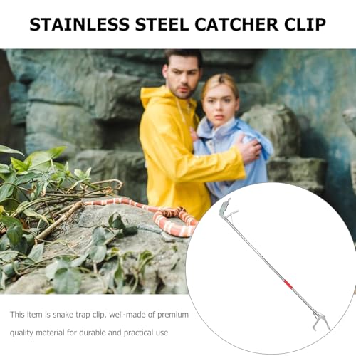 Mikikit 1pc Folding Stainless Steel Snake Catcher Clip Practical Trap Clamp with Lock for Safe Handling Lightweight Design for Home Garden Outdoor Use - size: 63X13CM