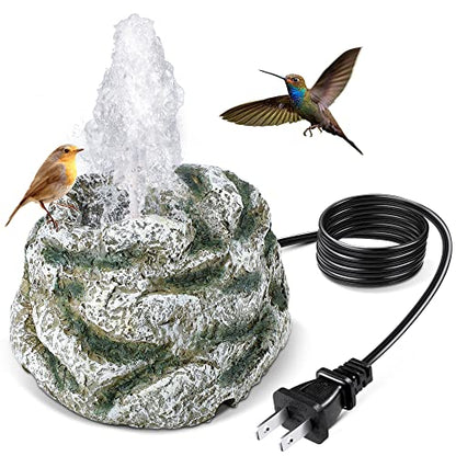 Bird Bath Fountain, Bird Bath Water Fountains with 7W Water Pump, Gray Moss Resin Granite Water Fountain Rock Waterfall for Birdbath, Bird Feeder - style: Gray Rock