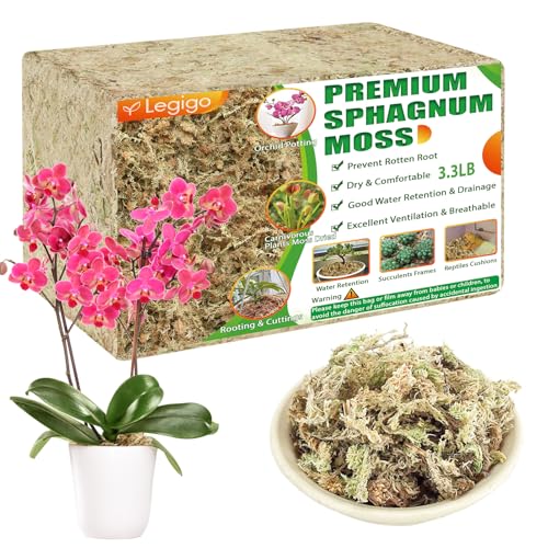 Legigo 3.3LBS Premium Sphagnum Moss for Plants- 60QT Natural Succulent Carnivorous Plant Moss Dried, Long Fiber Orchid Moss for Orchid Repotting Succulent Sarracenia Potted Plants Gardening & Reptiles - color: 60 QT(Appx.3.3lb)