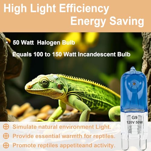 G9 Heat Lamp Bulbs for Reptile,Day Blue, Mini Halogen Bulb 50W, Infrared Reptile Heat Lamp for Bearded Dragon Gecko Turtle Lizard, Pack of 2 - size: 50W-2Pcs