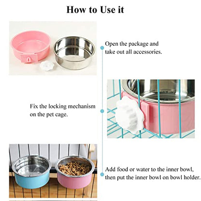 Dog Crate Bowl, Hanging Stainless Steel Removable Pet Crate Water & Food Bowls, Pet Cage Feeder Container Coop Cup for Cat Puppy Birds Rats Guinea Pigs Rabbit Hamster (2PCS) - color: (Round) Dark Blue/Grey