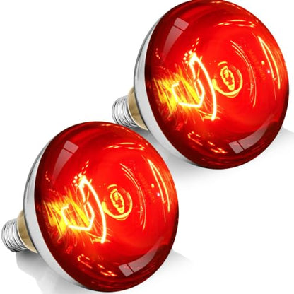 250W R40 Red Heat Lamp Bulbs, 8000 Hours Rated, Infrared Flood Light, Brooder Heating Lamp for Chickens, Reptiles, Pets, Bathroom, E26 Base - 2 Pack - color: Red, size: 2 Pack