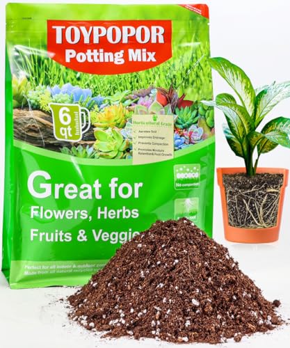 TOYPOPOR Potting Soil for All Indoor Houseplants, (6qt) Contains Perlite, Peat Moss, Coco Coir, Rice Charcoal, Well Draining Potting Mix Light, Aerated Texture for Healthy Plant Roots, Fast Growth - color: potting soil, size: 6 qt