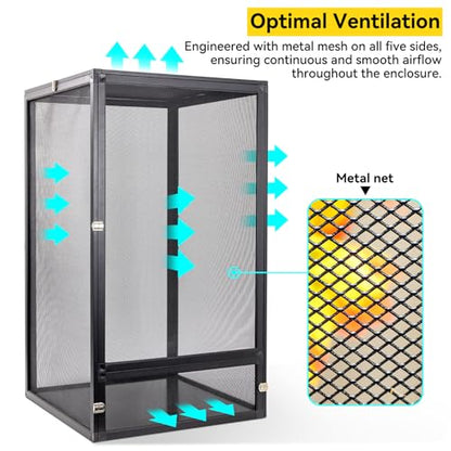 RunDuck 33 Gallon 360° Panoramic Foldable Reptile Terrarium Kit: Crested Gecko Tank and Reptile Cage for Superior Ventilation, Easy Feeding, Sturdiness, and Simple Assembly (Black, 26"x17"x17")