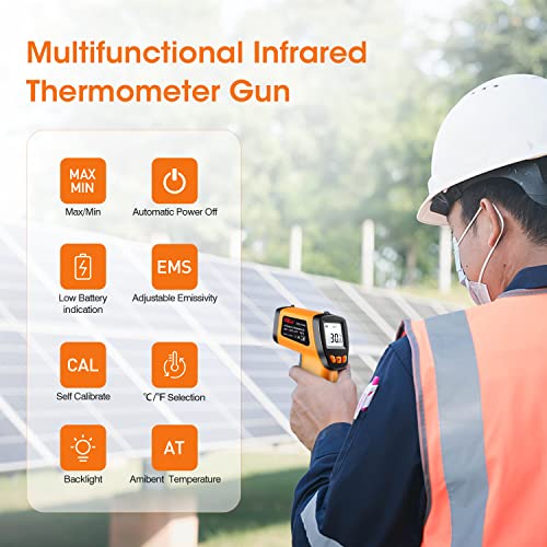 Infrared Thermometer Gun for Cooking, Laser Thermometer Temperature Gun with Adjustable Emissivity, Temp Gun Thermometer, Infrared Laser Thermometer Gun for BBQ, Pizza Oven -58℉～788℉ - color: Orange