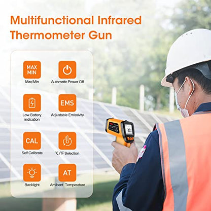 Infrared Thermometer Gun for Cooking, Laser Thermometer Temperature Gun with Adjustable Emissivity, Temp Gun Thermometer, Infrared Laser Thermometer Gun for BBQ, Pizza Oven -58℉～788℉ - color: Orange